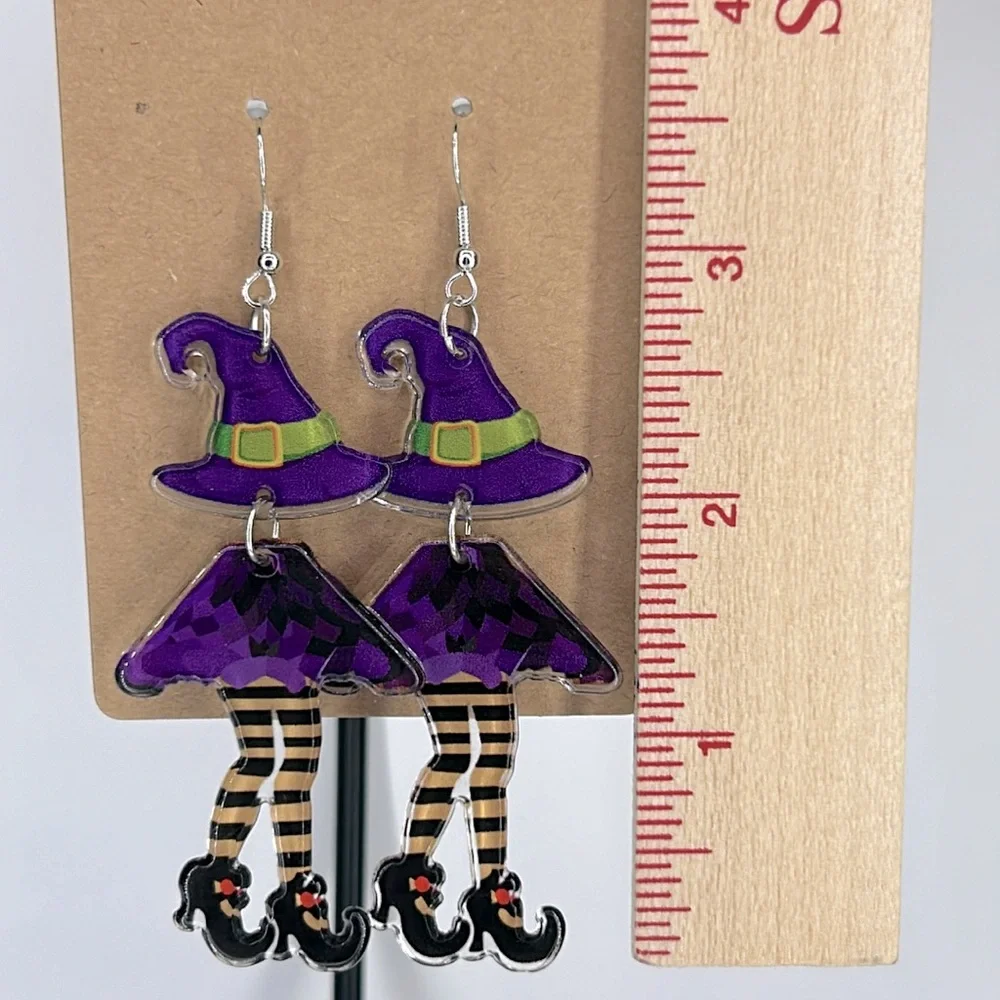 Chic Witch Leg Dangle Acrylic Earrings - Double-Sided Fashion Jewelry